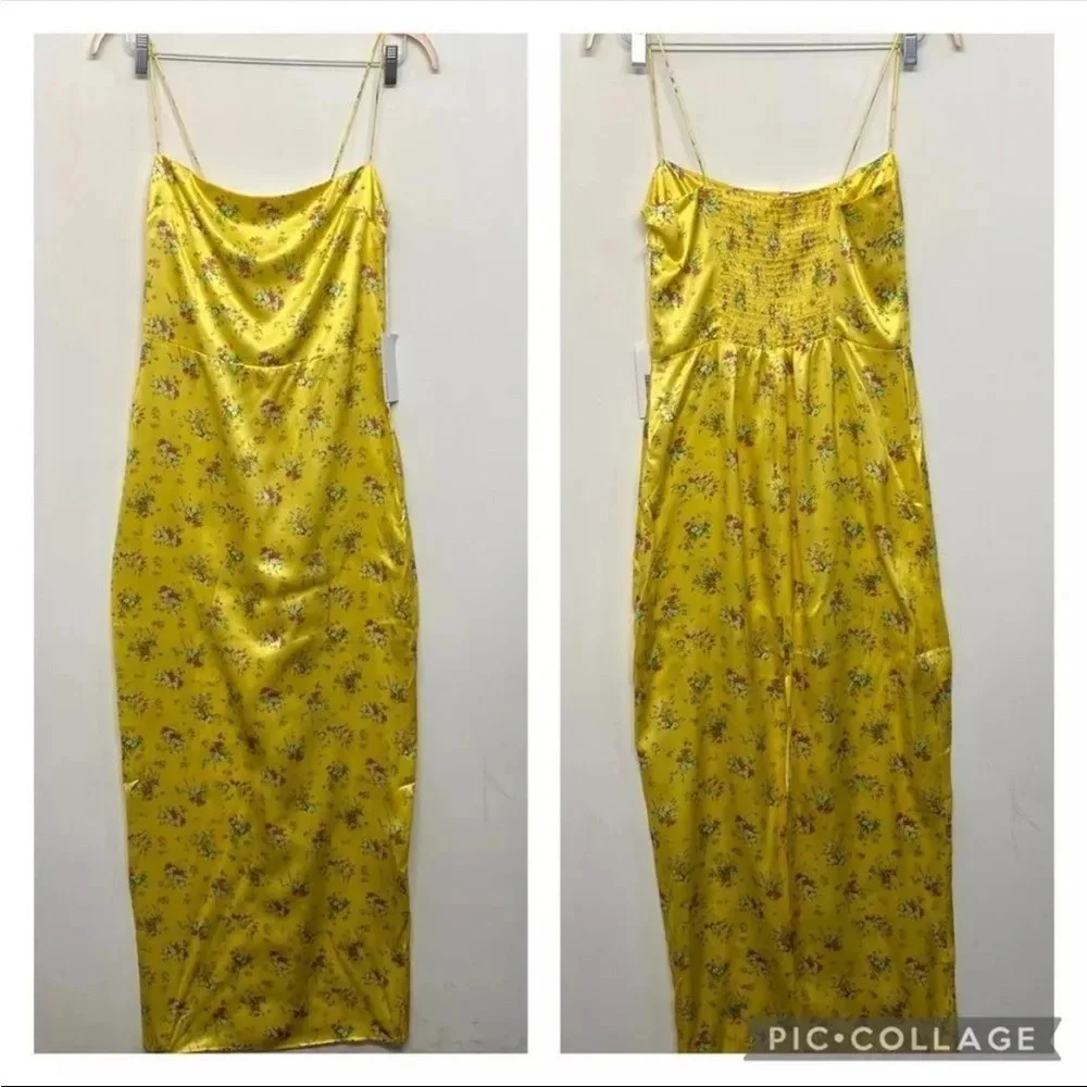 NWT REFORMATION‎ Frankie Silk Dress - Canaria 8 Yellow Floral Maxi